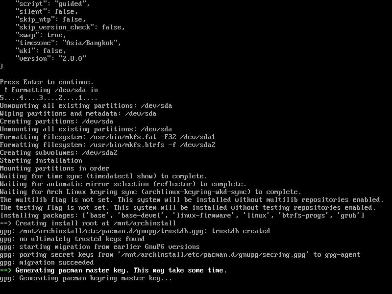 Arch Linux - Generating pacman master key